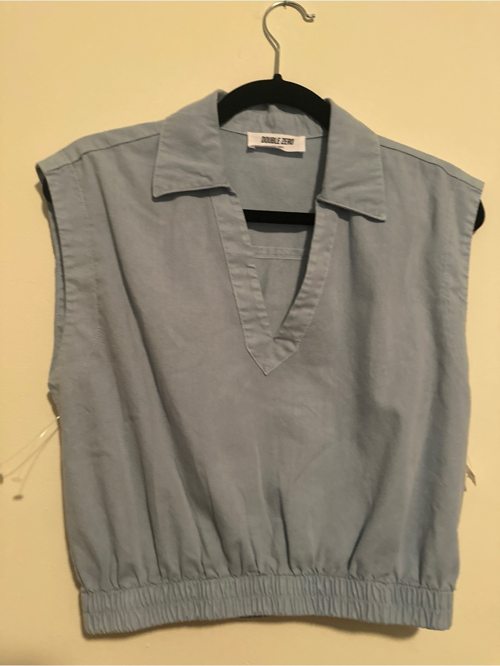 Double Zero Pale Blue Sleeveless V-Neck Collared Tank